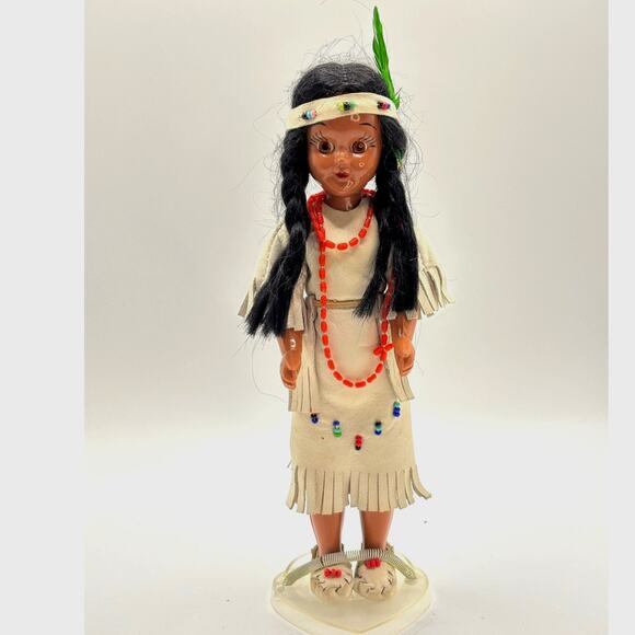 Unknown Other - Vintage Native American Woman Doll in Traditional Tribal Costume with Stand